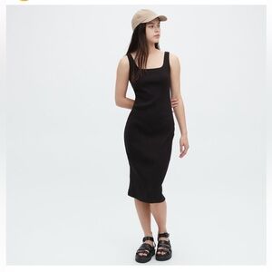 Uniqlo Ribbed Square Neck Sleeveless Dress - Size S - Black